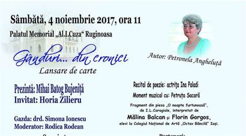 Lansare de carte, la Palatul Al. I. Cuza din Ruginoasa