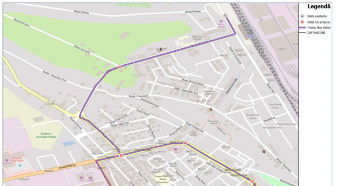 Traseul intern si statiile de autobuz din Pascani