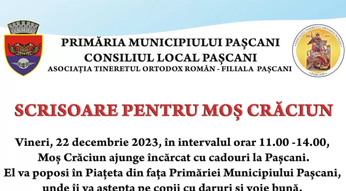 Scrisoare pentru Moș Crăciun, în piațeta din fața Primăriei Pașcani