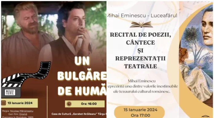 Lungmetrajul „Un bulgăre de humă”, la Casa de Cultură din Târgu Frumos. Activități în memoria lui Eminescu, în zilele de 13 și 15 ianuarie