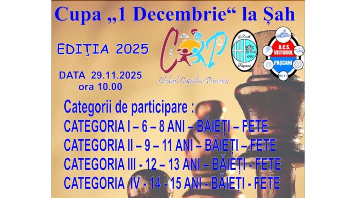 Cupa „1 Decembrie” la Șah, la Clubul Copiilor Pașcani