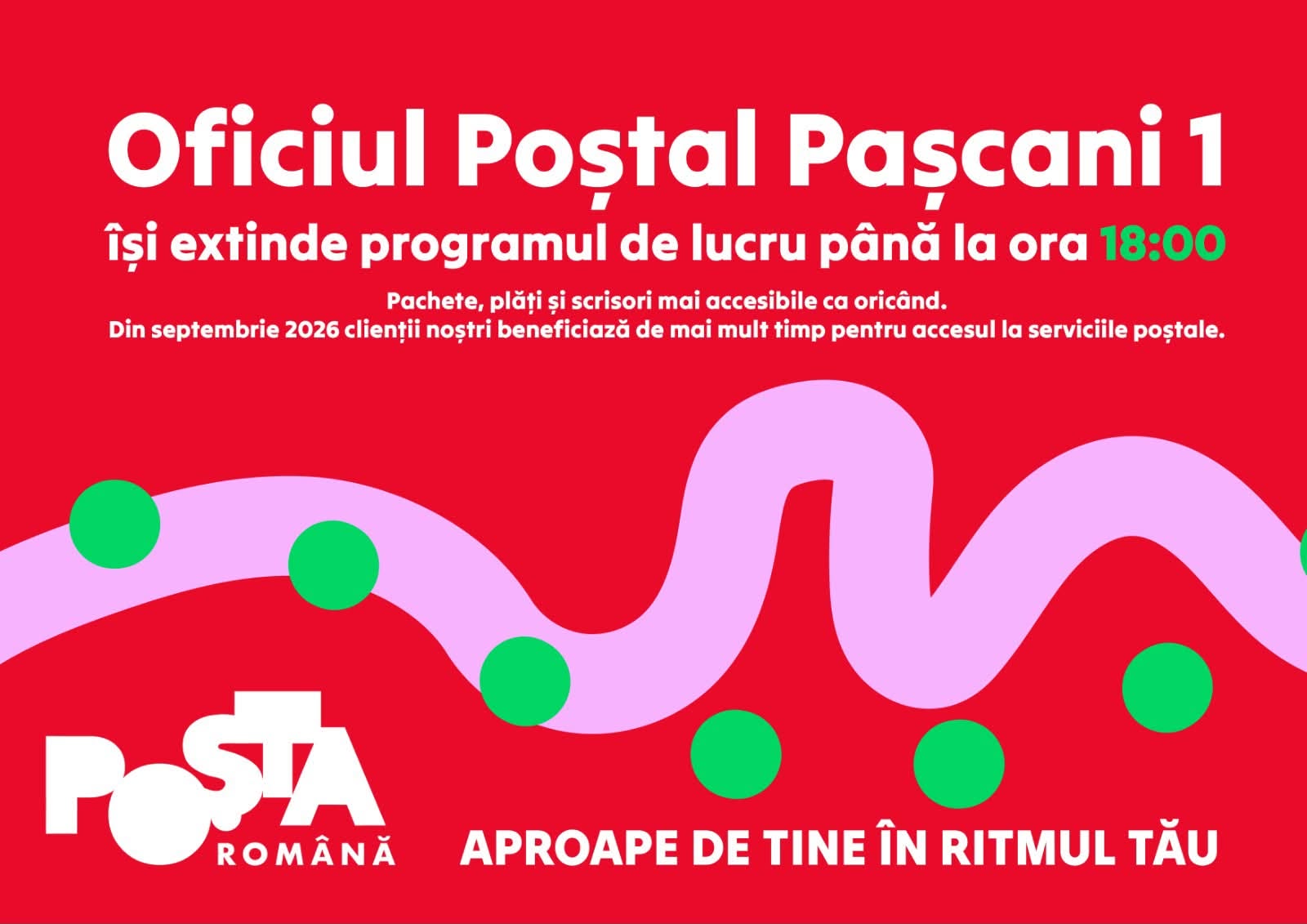 Oficiul Poștal Pașcani nr.1 din zona Deal își extinde programul de lucru